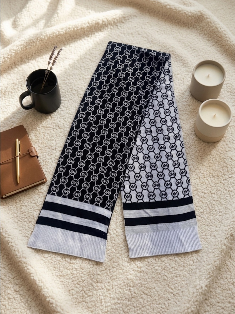 Michael Kors Black & White Logo Scarf | Designer Accessory | MK Monogram